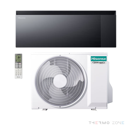 Hisense Air Master Klimaanlage in Schwarz mit Innengerät, Außengerät und Fernbedienung