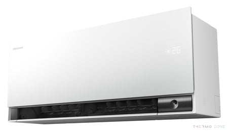Hisense Air Master Klimaanlage Weiß – Inneneinheit mit geöffnetem Luftauslass in Seitenansicht