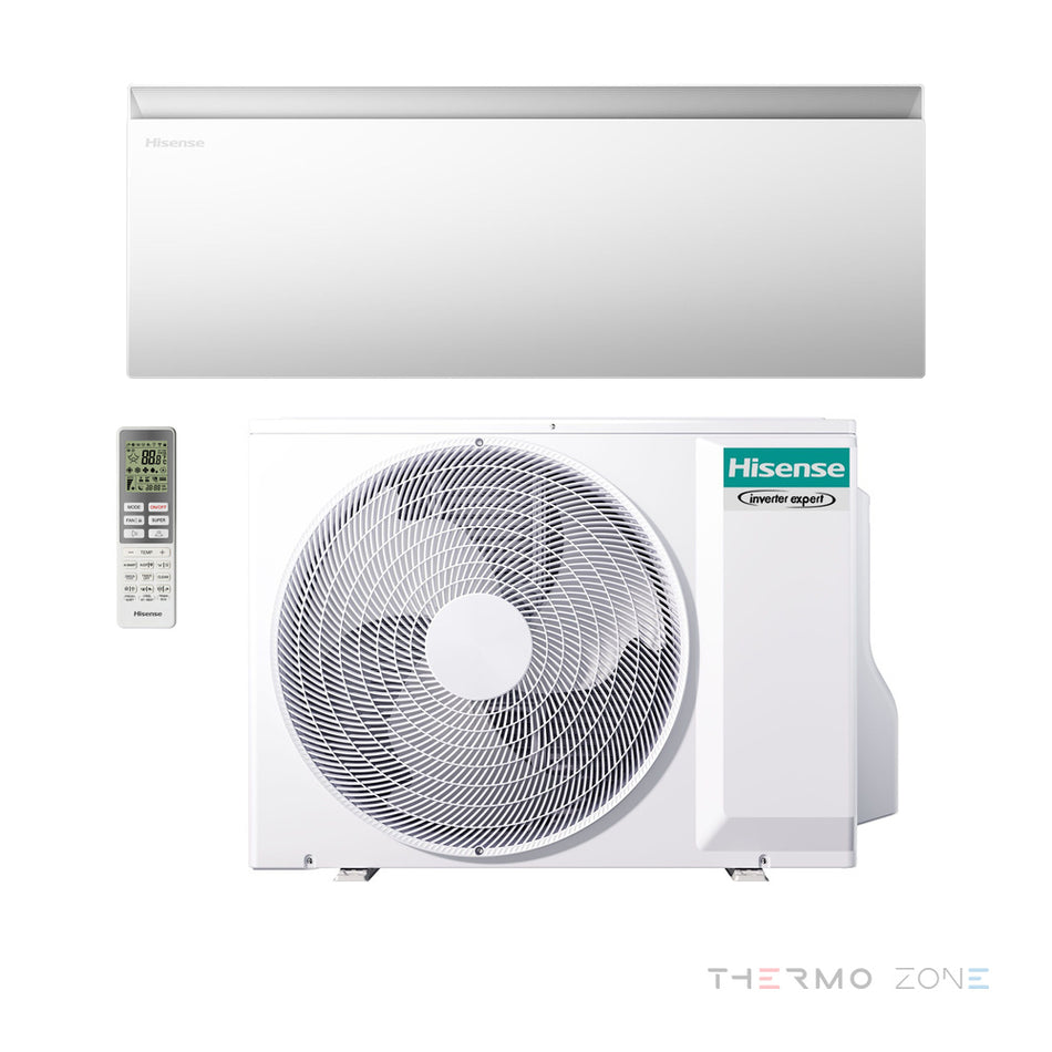 Hisense Air Master Klimaanlage in Weiß mit Innengerät, Außengerät und Fernbedienung