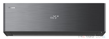 Hisense Energy Pro X schwarzes Innengerät in Frontansicht mit geschlossenem Luftauslass