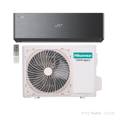 Hisense Energy Pro X Klimaanlage in Schwarz mit Innen- und Außengerät sowie Fernbedienung
