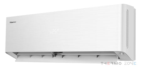 Hisense Energy Pro X weißes Innengerät mit geöffneter Luftauslassklappe in Seitenansicht