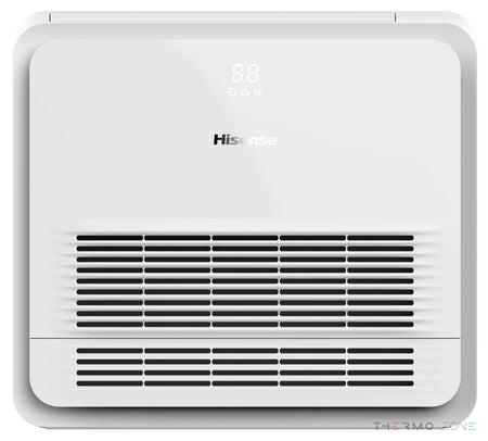 Hisense Konsolenklimaanlage – weiße Inneneinheit in Frontansicht mit oberen und unteren Luftauslässen