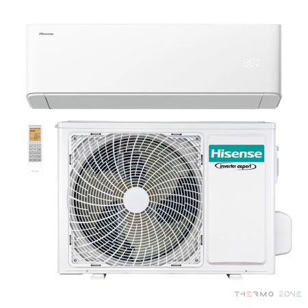 Hisense UNI HA Split-Klimaanlage – Außeneinheit, Inneneinheit und Fernbedienung