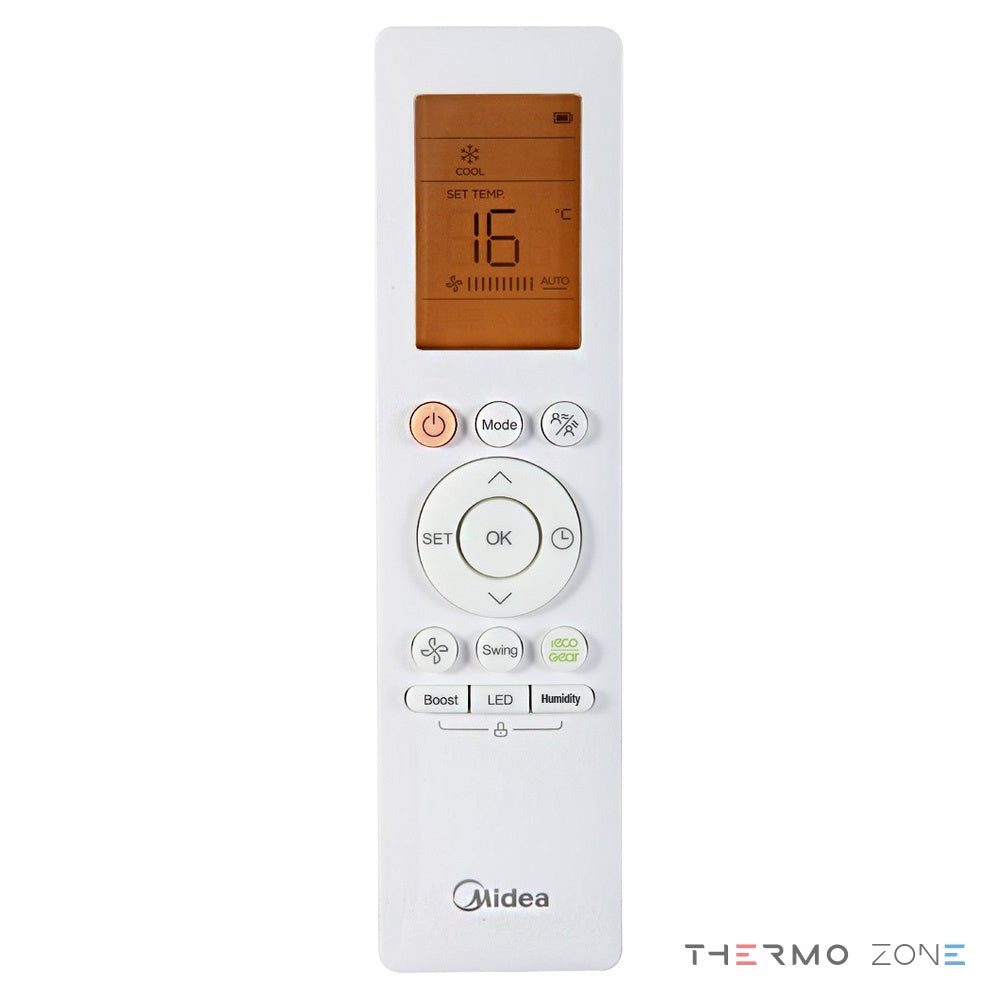 Midea Oasis Plus Nordic MSOPBU-17HRFN8-QRD6GW Fernbedienung mit Display und Klimasteuerung
