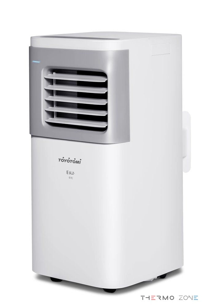 Toyotomi EIKO TPAC-12CHAI mobile Klimaanlage Frontansicht links mit geöffneten Luftlamellen
