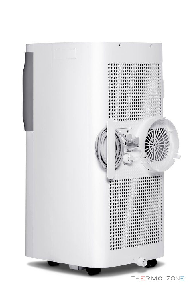 Toyotomi EIKO TPAC-12CHAI Rückseite mit Abluftschlauchanschluss und Netzkabel