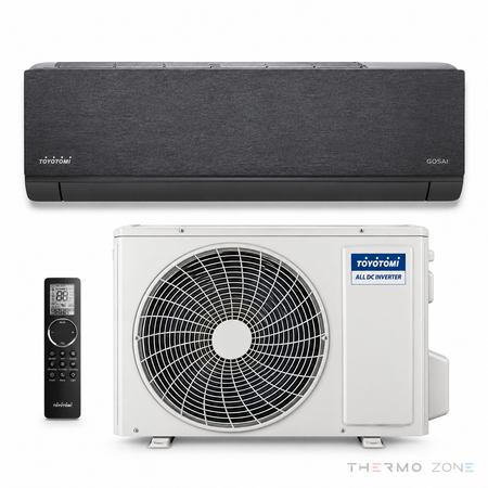 Toyotomi GOSAI Shadow Black Split-Klimaanlage mit Innengerät, Außengerät und Fernbedienung