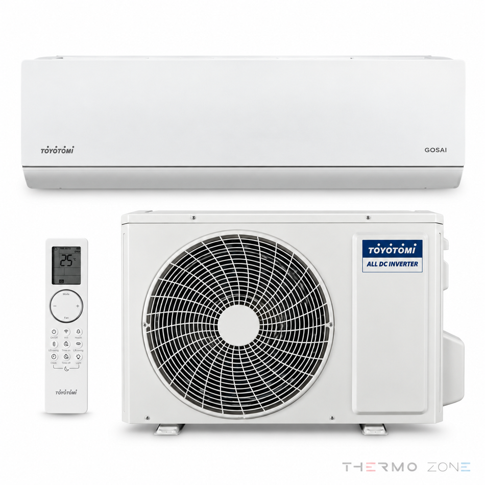 Toyotomi GOSAI Whisper White Split-Klimaanlage mit Innengerät, Außengerät und Fernbedienung